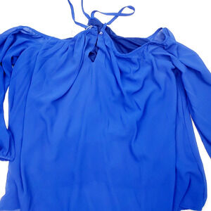 Vemvan Blouse Women's M Blue Long Sleeve Top Sheer Cold Shoulder Fashion Shirt